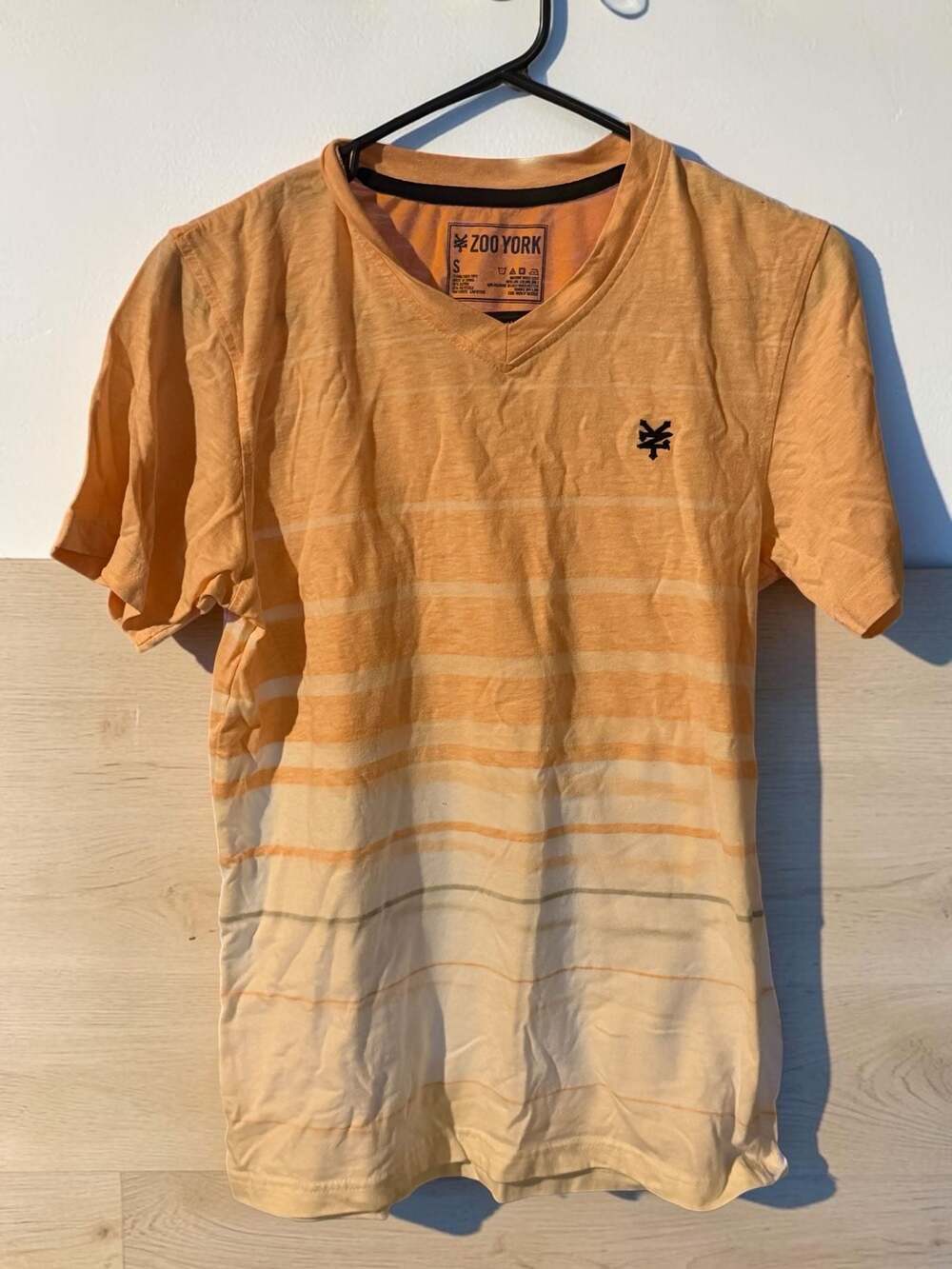Zoo York Men's Orange Striped V-Neck T-Shirt with Embroidered Logo